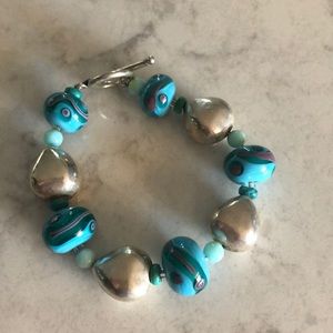 Glass bead and sterling silver bracelet